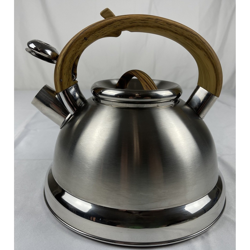 BALDUZZI STAINLESS STEEL WHISTLING TES KETTLE ITALIAN STYLE WOOD HANDLE INDUCTIO